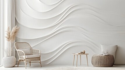 Leinwandbilder - A stylish 3D wallpaper with subtle, flowing line art, on a soft white background, perfect for creating a calm and contemporary look.