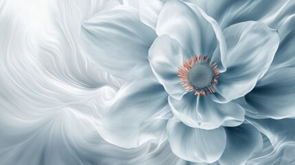 Poster - Close-up of a single flower on 3D wallpaper, with soft steam moving upward in a delicate pattern, adding depth and serenity.