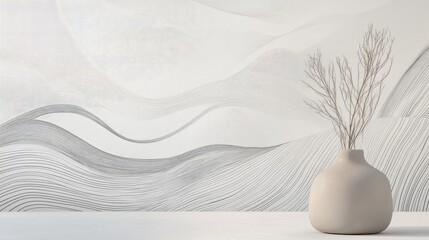 Leinwandbilder - Close-up of abstract line art on a 3D wallpaper, placed on a pastel light background, offering a fresh and modern visual appeal.