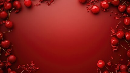 Poster - Red cherries on a smooth red gradient background, with an empty area in the center for copy or branding.