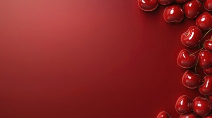 Poster - Red cherries on a smooth red gradient background, with an empty area in the center for copy or branding.