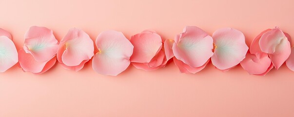 Poster - Minimal rose idea. Delicate pink rose petals lined elegantly on a soft pastel background.