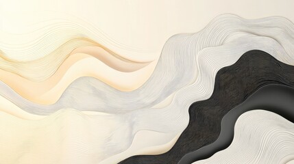 Leinwandbilder - Soft 3D wallpaper with elegant, flowing line art on a light background, adding a touch of sophistication and modernity to the space.