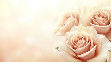 Poster - Minimal rose concept. Delicate pink roses with a soft, dreamy background create a serene and romantic atmosphere.