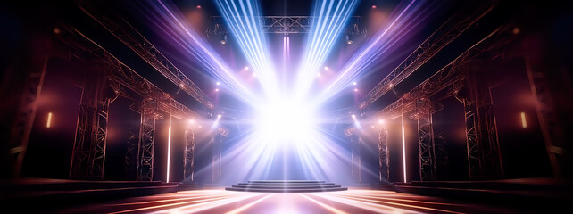Aufkleber - 3d render of stage background with lights and spotlights, 3d illustration