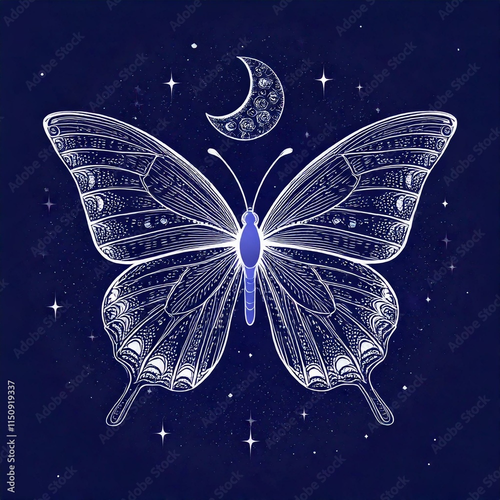 Celestial butterfly with stars and moon inside. Beautiful fantasy ...