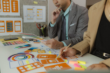 the web design team is consulting to exchange ideas on how to develop digital products, a team of we