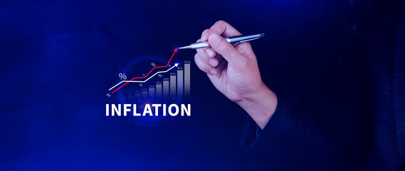 Inflation rate hike percentage concept. economic direction Concept of reducing purchasing power from inflation, Considering raising interest rates. Global economy