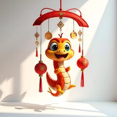 Canvas Print - Whimsical dragon mobile toy bringing joy and wonder to any space, 3d rendering of character design concept.