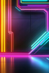 Poster - Vivid neon lights create a stunning futuristic design with vibrant, colorful lines. Perfect for backgrounds, tech themes, and innovative digital art.