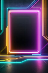 Poster - Vibrant neon frame on dark background, perfect for digital art and creative projects. Bright colors and futuristic design inspire modern aesthetics.