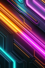 Poster - Vibrant neon lines form an abstract circuit design, showcasing modern digital innovation with bright colors and dynamic patterns, ideal for tech backgrounds and futuristic concepts