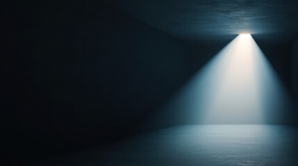 Poster - A dimly lit space illuminated by a single beam of light, creating a contrast between darkness and illumination, evoking a sense of mystery.