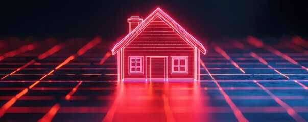 Poster - Home loan amortization concept. Digital house icon virtual environment graphic design modern technology aesthetic viewpoint conceptual art