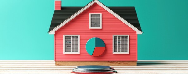 Poster - Home loan amortization concept. Real estate investment analysis home office infographic modern setting aerial view financial growth trends