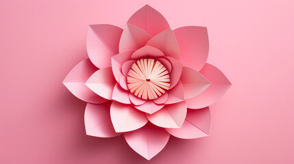 Wall Mural - Pink Origami Lotus Flower on Pink Background