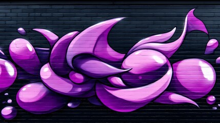 Poster - Vibrant purple graffiti art urban wall mural street environment close-up view creative expression