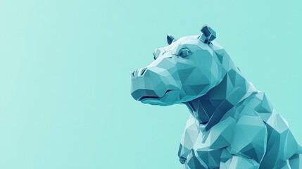 Poster - A minimalist low-poly hippo robot in front of a light blue background, presenting a clean, modern look with sharp, defined edges.