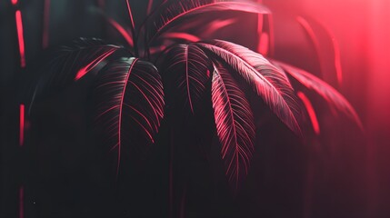 Poster - Vibrant close-up of tropical leaves indoor setting nature photography dark atmosphere artistic perspective