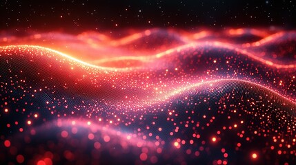 Poster - Abstract Red Glowing Particle Wave Background