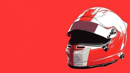 Poster - Red and white racing helmet on red background.