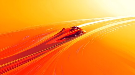 Poster - Futuristic red race car speeding on a vibrant orange track, leaving motion trails.