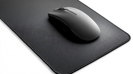 Poster - Black wireless computer mouse on a black mousepad.