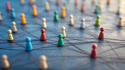 Aufkleber - Colorful wooden pegs connected by network.