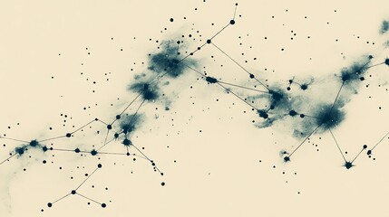 Poster - Abstract network connection, nodes, lines, dots, beige background.