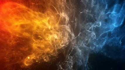 Poster - Colorful abstract swirl of orange and blue energy in dynamic motion across a dark background