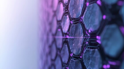 Poster - A close-up view of a hexagonal pattern with a glowing, purple tint, conveying a futuristic and technological aesthetic.