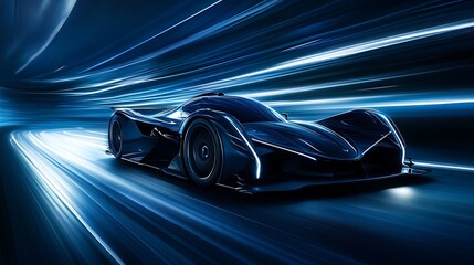 Poster - Futuristic electric sports car speeding through a tunnel.