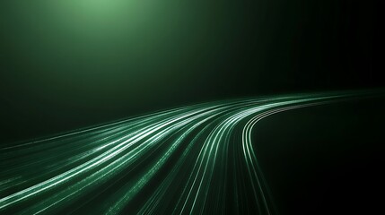 Poster - Abstract green light trails on dark road curve.