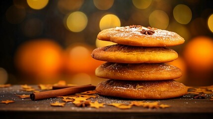 Sticker - Stack of Pumpkin Cookies with bokeh background