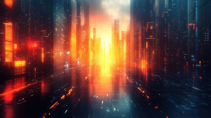 Canvas Print - Futuristic city, glowing skyscrapers, vibrant night.