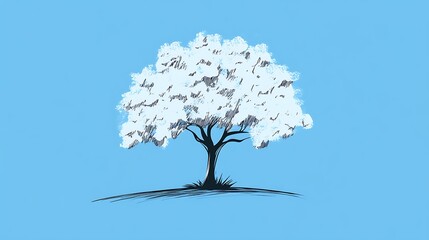 Poster - Simple sketch of a tree on a light blue background.