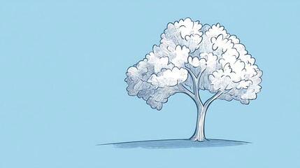 Poster - Simple hand-drawn illustration of a tree on a light blue background.