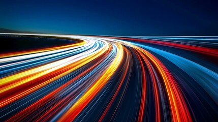 Poster - Abstract light trails of cars on a highway at night.