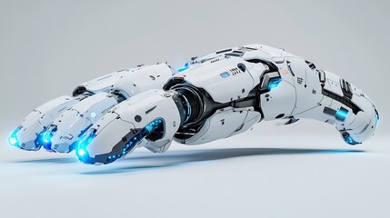 Aufkleber - Futuristic robotic hand with glowing blue accents, isolated on white background.