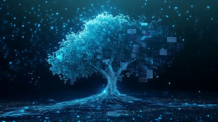 Aufkleber - Glowing digital tree with data blocks. (1)