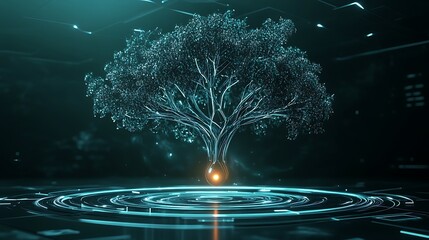 Aufkleber - Futuristic glowing tree digital art.