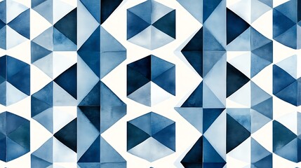Poster - Abstract watercolor geometric pattern with shades of blue, creating hexagonal and triangular shapes.