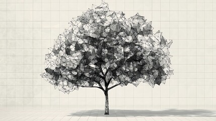 Poster - Wireframe tree illustration on grid background.