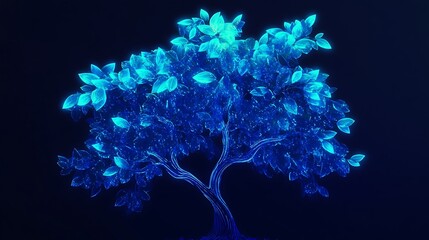 Poster - Glowing blue digital tree on dark background.