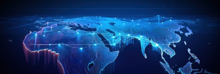 Poster - Abstract Geometric Futuristic Network Illustration with Digital Elements Representing Global Connectivity Across Continents and Countries