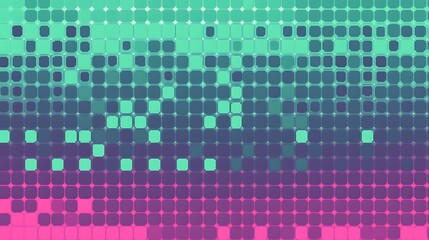 Poster - Abstract mosaic pattern with teal, pink, and purple squares.