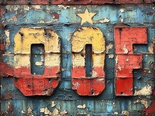 Wall Mural - Here's a 10-word description: Weathered, multicolored sign; letters O, O,