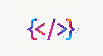 colorful watercolor coding brackets tags web design programming