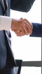 Poster - business people handshake in corporate office showing professional agreement on a financial deal con