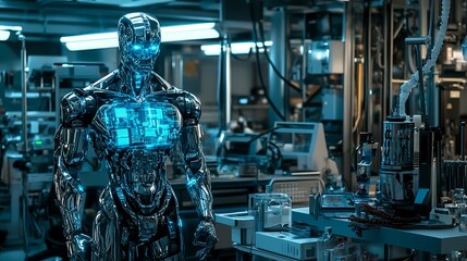 Aufkleber - Futuristic robot in a high-tech lab.